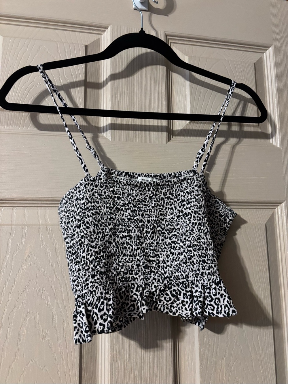 American Eagle Outfitters Black & White Leopard Smocked Cami